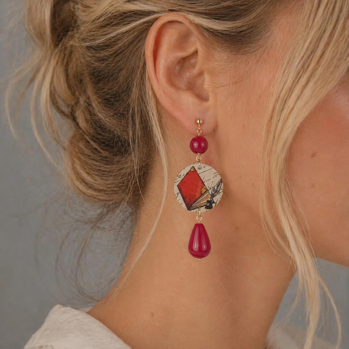 Lebole Orecchini Donna, Orecchini Donna Pendenti Eleganti e Leggeri, in Ottone Galvanizzato Oro con Pietre Naturali, Gioielli Artigianali Made in Italy, Regalo Donna dal Design Esclusivo