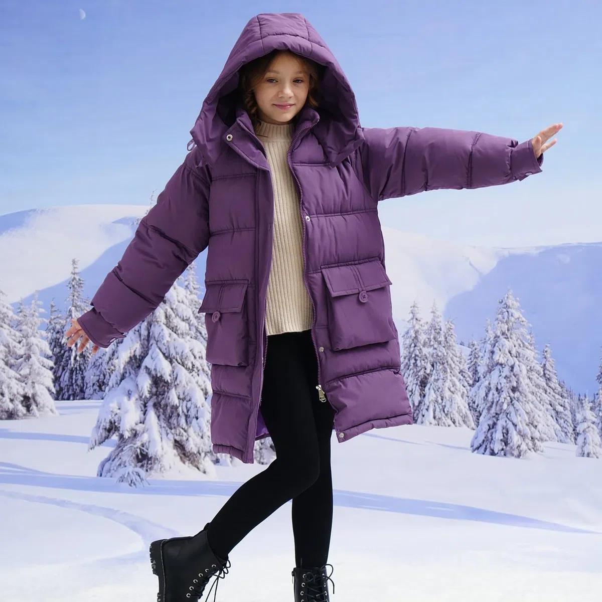 Piumino lungo al ginocchio con cappuccio con cerniera leggera tinta unita cappotto imbottito per bambini inverno caldo zip up antivento parka capispalla all'aperto antivento giacche da neve