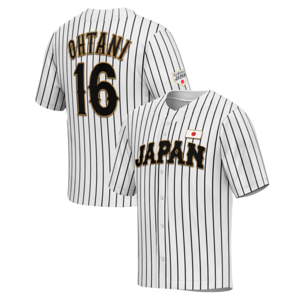 UNLC - Maglia da baseball Ohtani 16# Giappone da uomo a righe bianche - lettere e numeri cuciti, abbigliamento autentico per fan, poliestere traspirante, taglia S