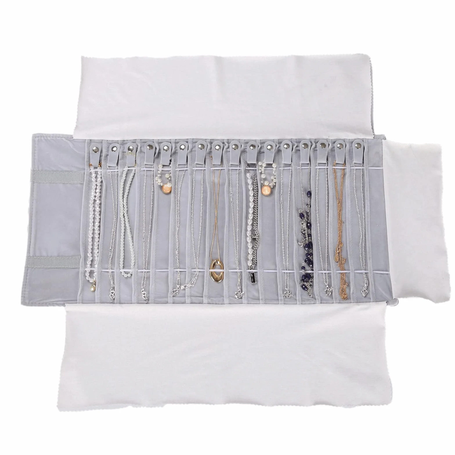 Borsa a Rullo per Organizer per Gioielli, Rotolo Pieghevole per Gioielliere Grande Capacità e Pratico Portatile,per Più Collane, Braccialetti,Grigio,Flannel