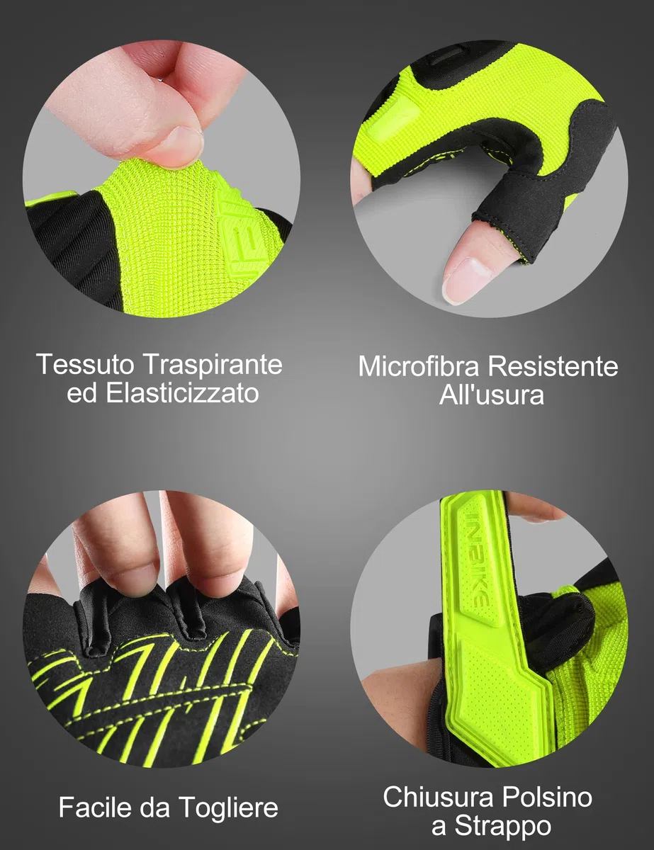 INBIKE Guanti MTB Estivi da Uomo Guanti Ciclismo Senza Dita in 5mm Imbottitura Traspirante Antiscivolo con Ottima Presa