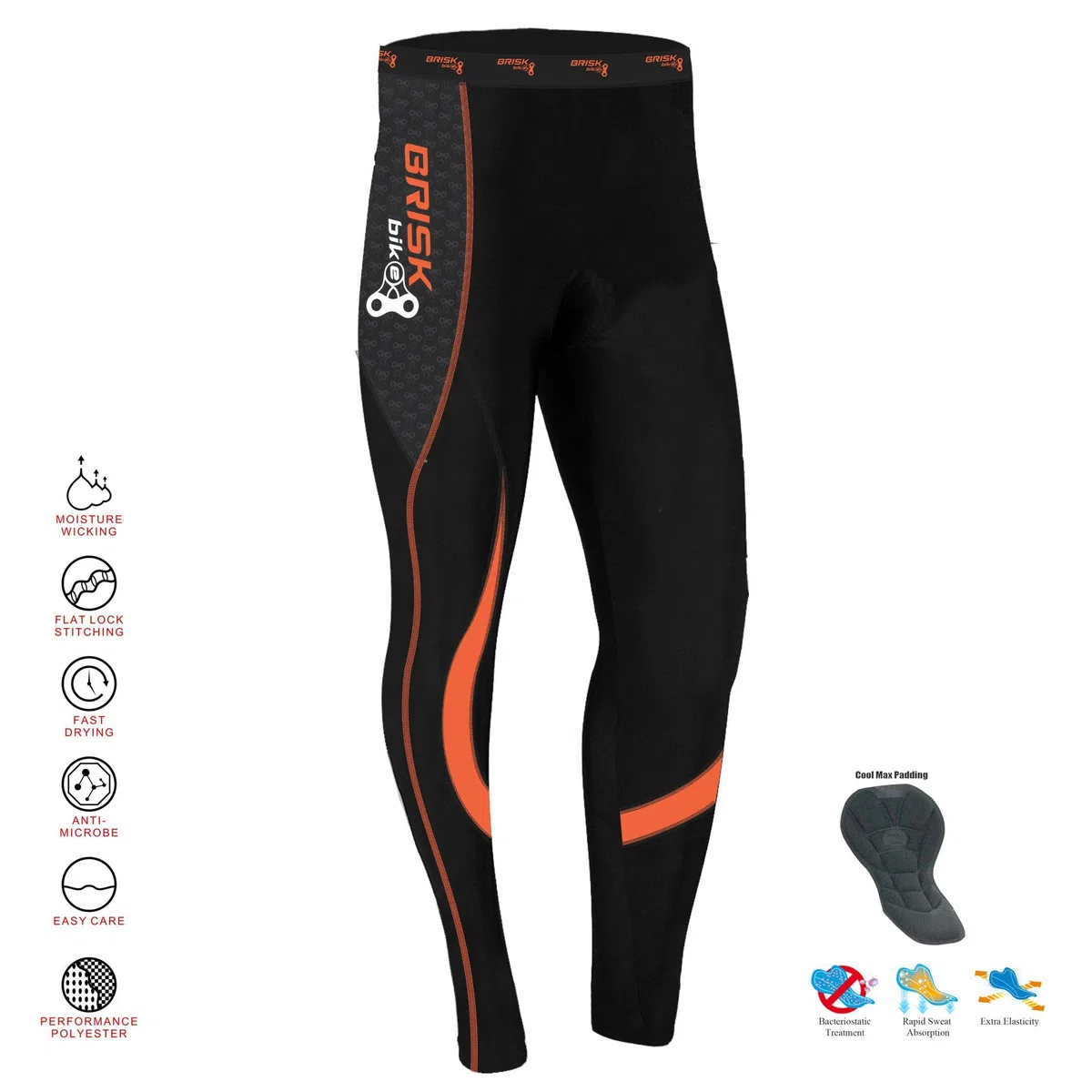 Brisk Bike Pantaloni Ciclismo Uomo - Cool Max Elasticizzato Pantaloni Imbottiti Uomo Ciclismo con Cuciture Flatlock Leggings Termici per Ciclismo, Escursionismo, Sci e Corsa