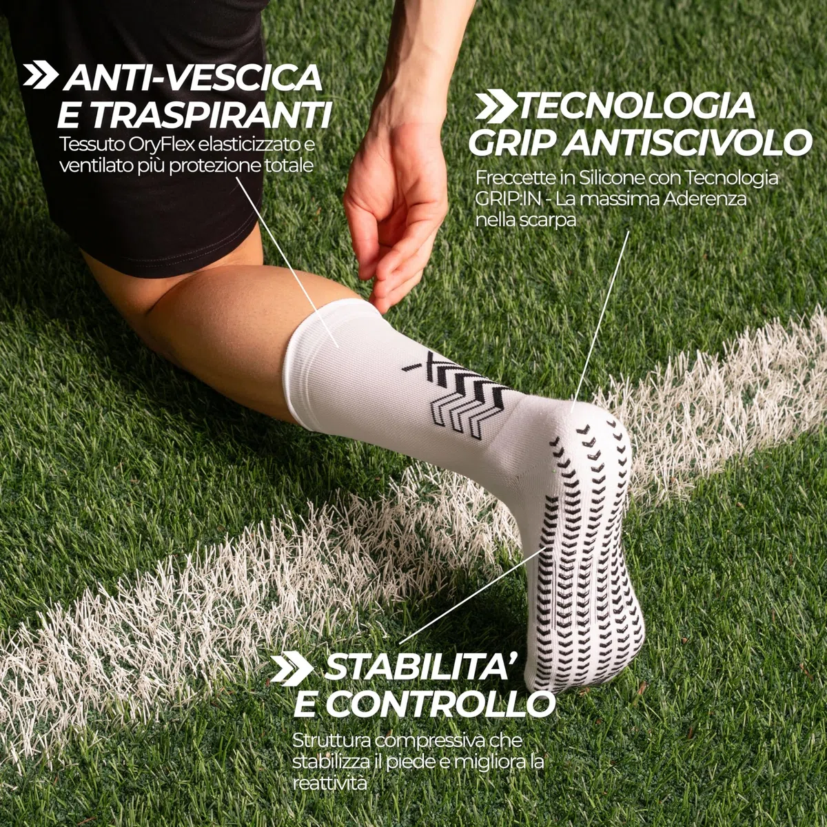 SOXPro Ultra Light – Calze Antiscivolo Calcio Ultra Sottili – Grip Socks Unisex con Frecce in Silicone – Calzini Leggeri 30g per Scarpini Stretti - Traspiranti e Professionali