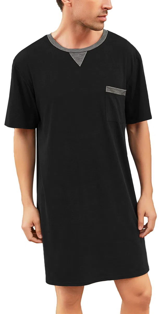 Maglie Pigiama Uomo Maniche Corte Abbigliamento da Notte Cotone Camicie Lunghe per Dormire