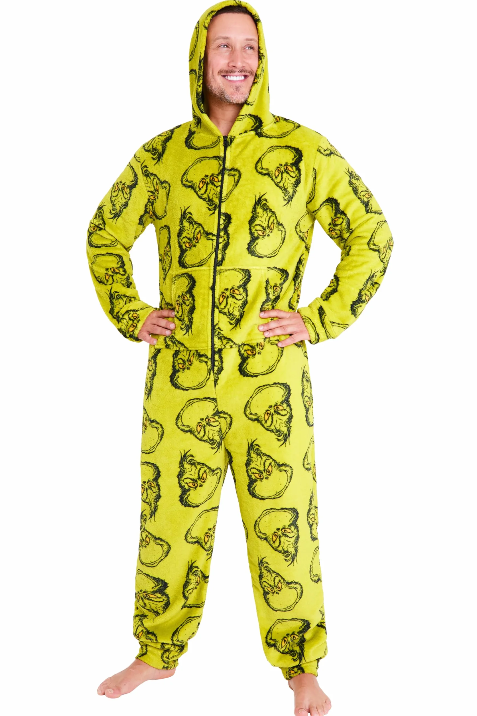 The Grinch Pigiama Intero Uomo con Cappuccio, Soffice Tuta Intera - Regalo Uomo e ADO
