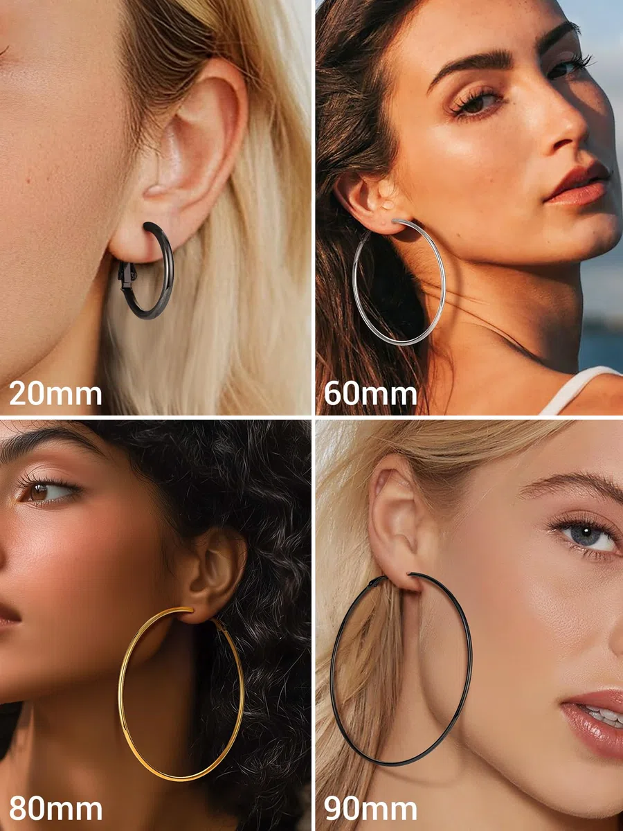 Prosteel Orecchini Cerchio Argento Donna Oro Placcato 14K Ipoallergenico 20/30/50/60/70/80/90/100mm Vintage Y2K Minimalismo Impermeabile
