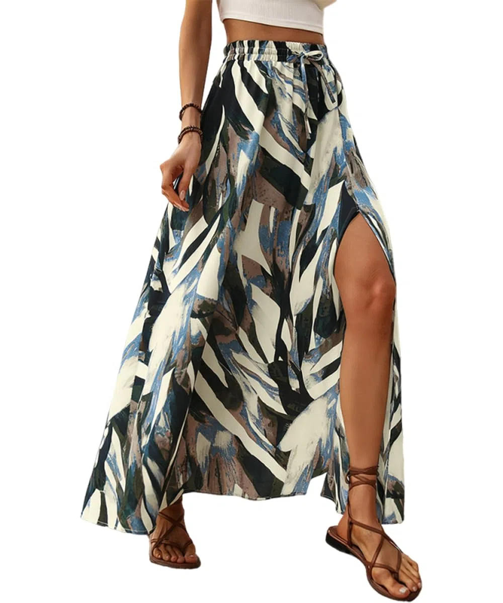 ABINGOO Gonna Lunga Donna Estiva A Linea Elastico Vita Alta con Spacco Boho Stampa Floreale Swing Casual Spiaggia Vacanze Maxi Gonna