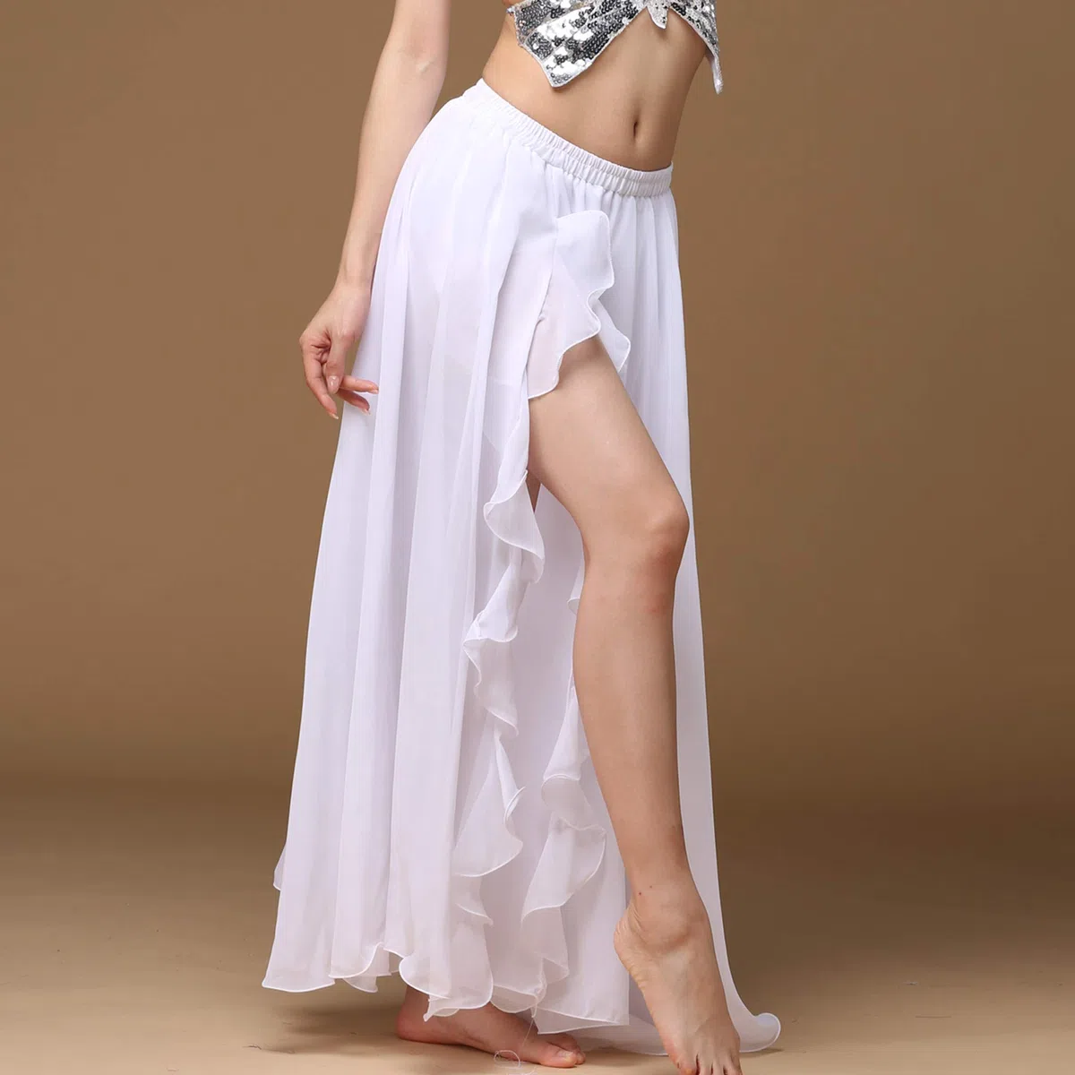 Baisdan Gonna Lunga per Danza del Ventre, in Chiffon, con Spacco, per Pratica di Danza