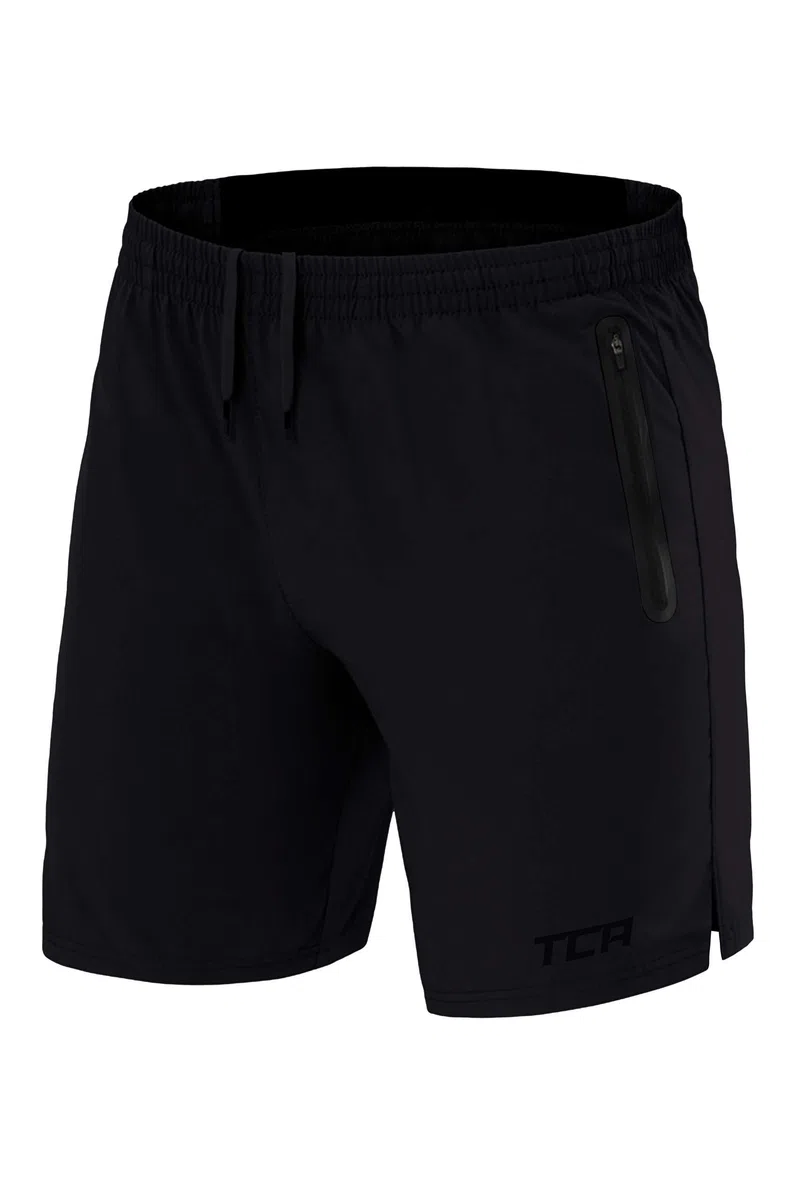 TCA Elite Tech Pantaloncini Corti Uomo Sportivi da Corsa con Tasche Laterali con Zip - Nero, M