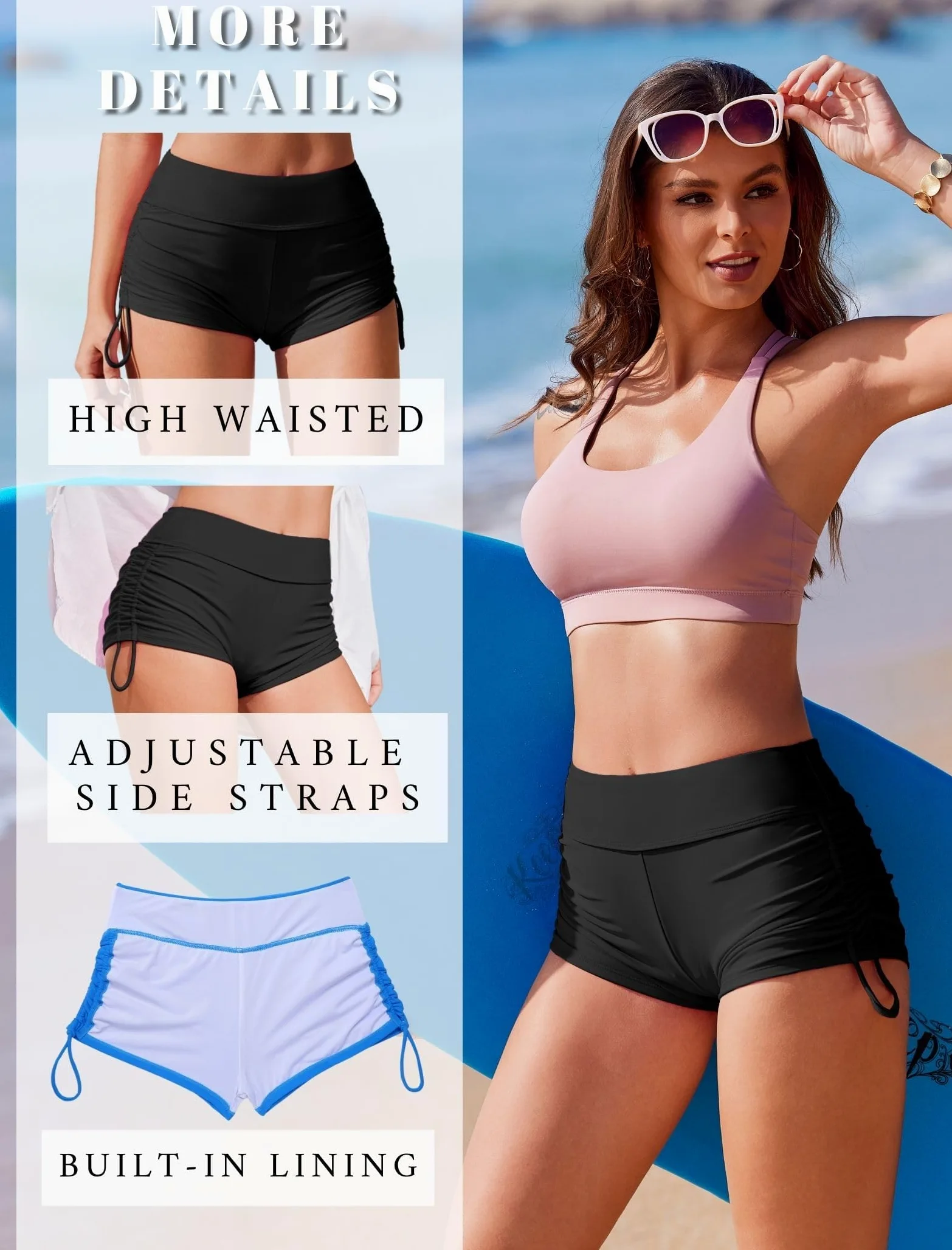Ekouaer Pantaloncini da Bagno Costume Donna Corti Pantaloncini da Surf ad Asciugatura Rapida Bikini Pantaloni Caldi con Controllo della Pancia Costumi da Bagno S-XXL