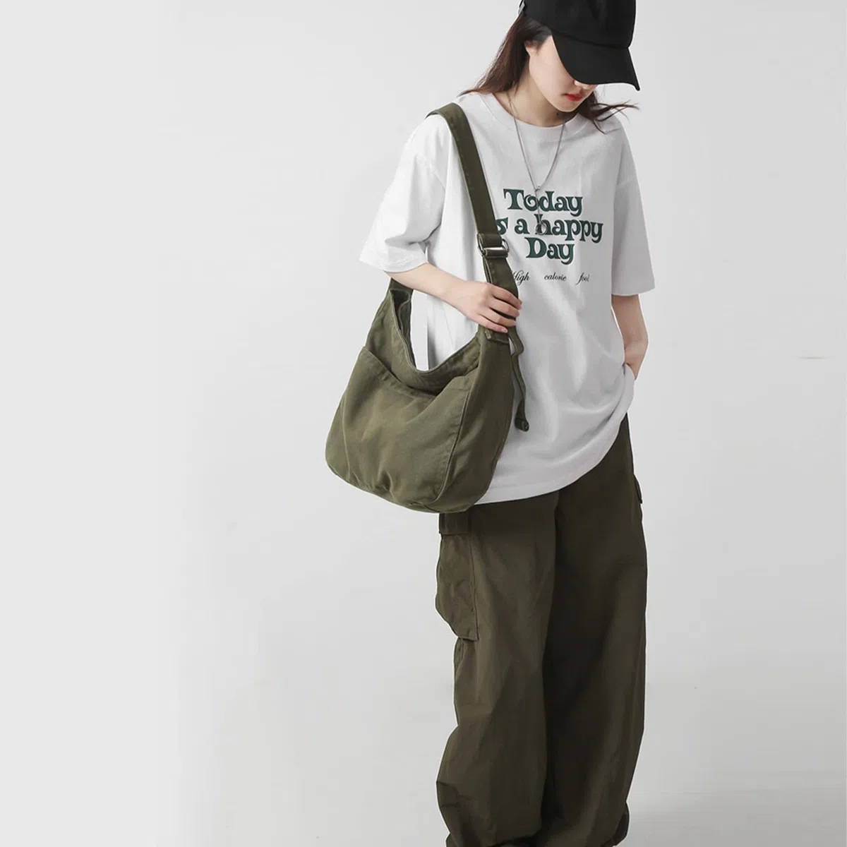 X SIM FITNESSX Unisex perizoma Bag Oxford borsa a tracolla singola per donna Shopping Bag quotidiano/ufficio/scuola/viaggio borsa in tessuto di moda (Verde Scuro)
