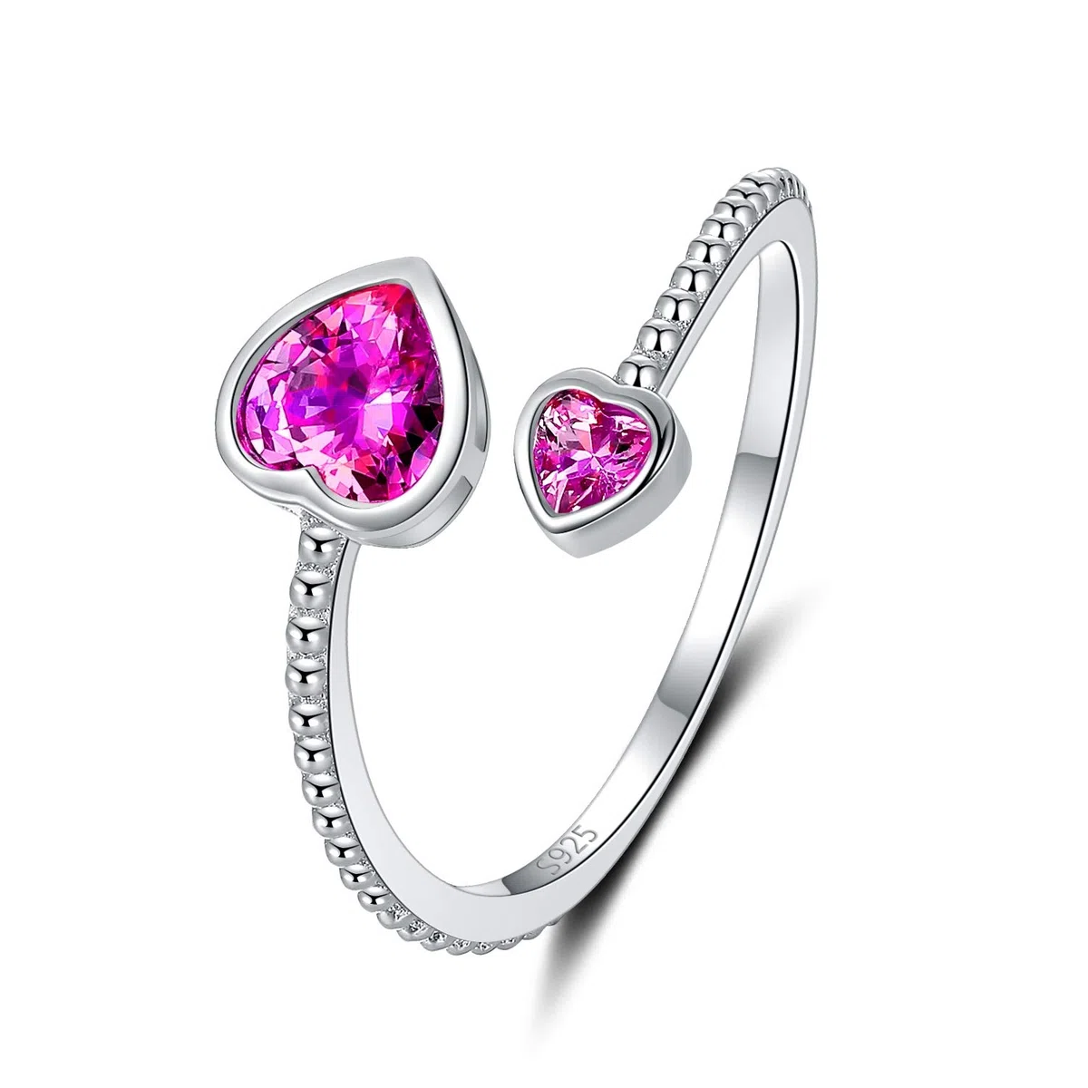 925 Anelli d'Argento Sterlina Pietra Portafortuna per Donne o Ragazza Regolabile Aperto Cuore Pietre Fortunata Banda Compleanno & Gioielli Regalo San Valentino