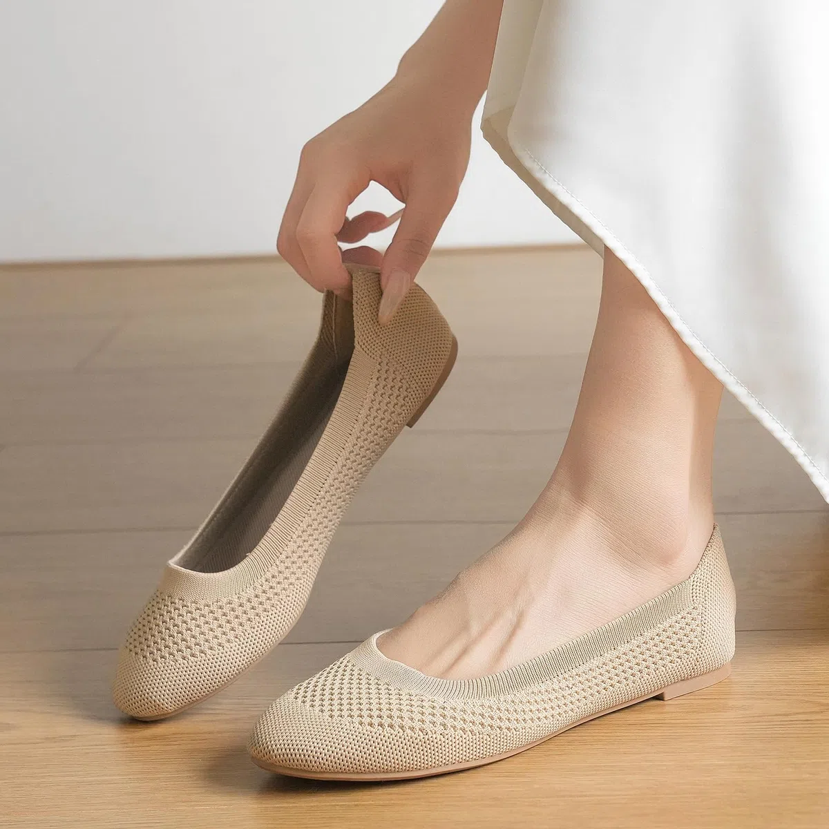 Ballerine Donna Piatte Basse Scarpe Comode con Punta Rotonda Eleganti Ballerines per Maglia Comode Ballerine Slip-on Scarpe