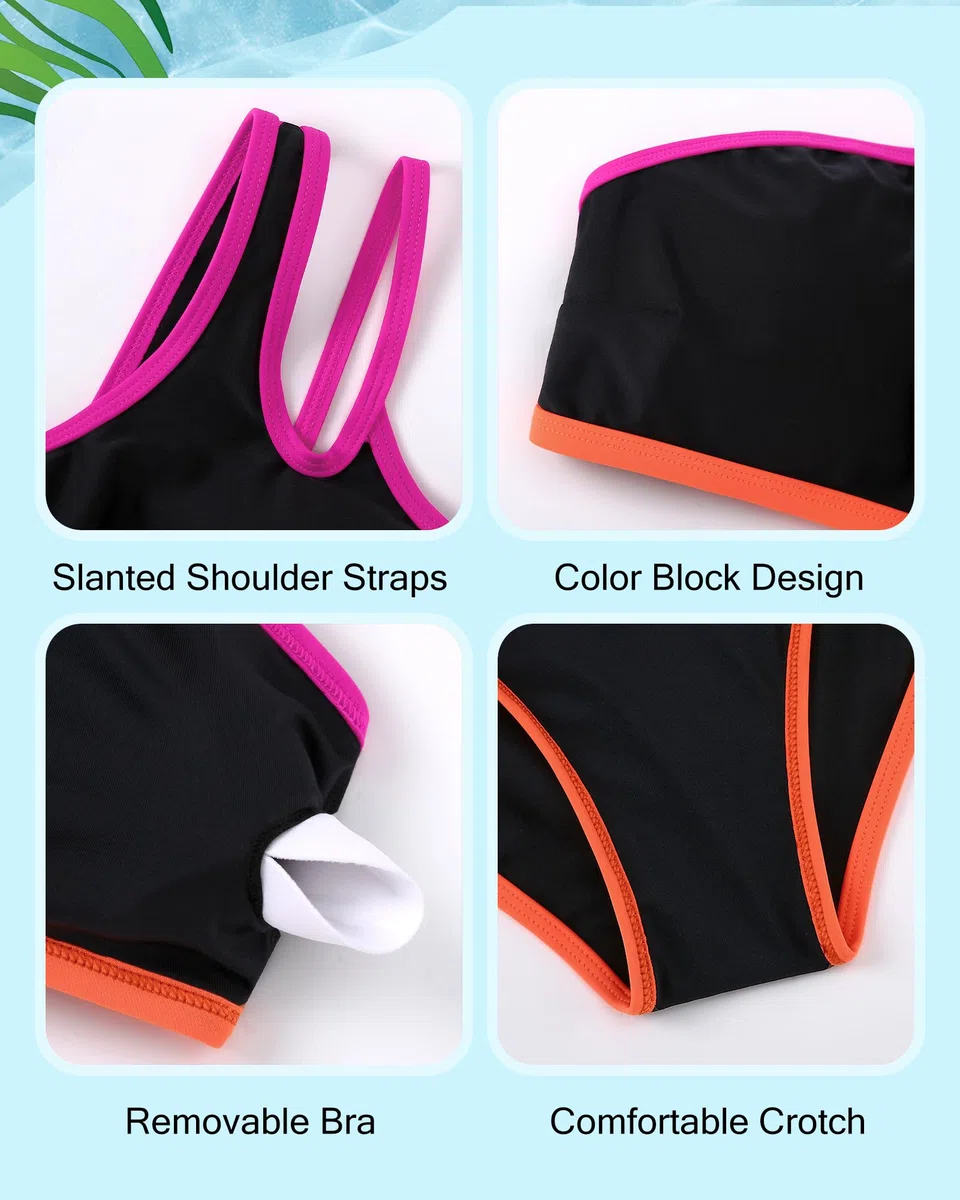 Costume da bagno da ragazza, 2 pezzi, bikini da ragazza, con imbottitura sul petto, 7-16 anni