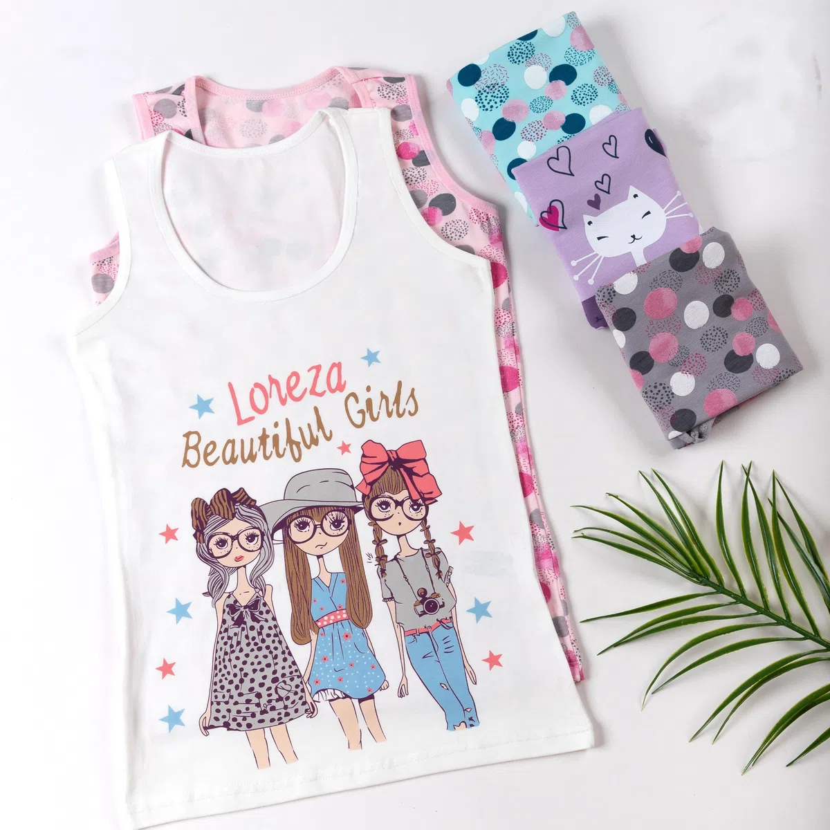 LOREZA ® 5 Cannottiera da Bambina in Cotone Canotta Intima Vari Disegni Intimo 2-15 Anni