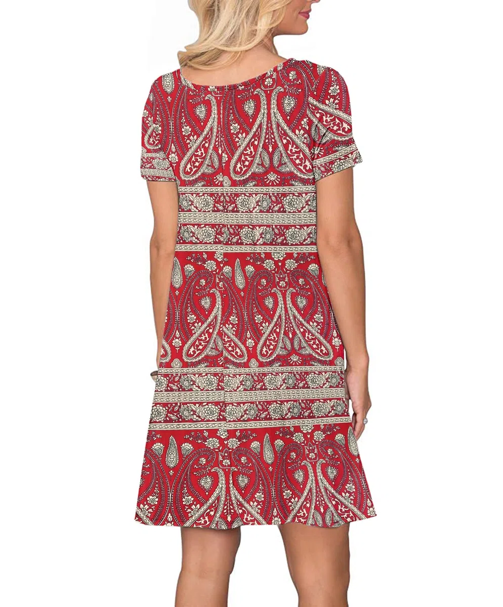 AUSELILY Abito Estivo Donna T-Shirt Casual Vestito a Manica Corta Abiti Corto con Tasche Scollo a Rotondo