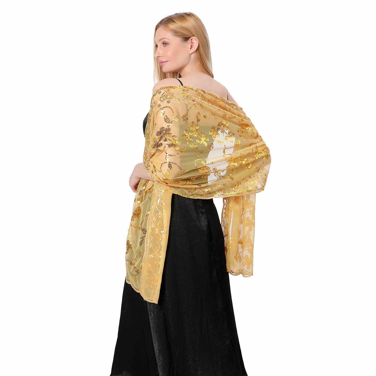 GIBZ Scialle da Donna Ricamato con Glitter Sottili Stole Floreali Vintage con Paillettes per Abiti da Sera da Sposa