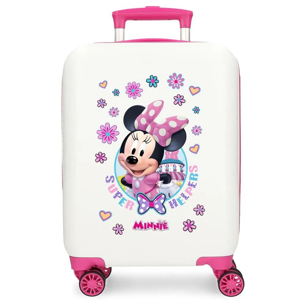 Joumma Disney Minnie Helpers Valigia Cabina, Valigia per bambini, realizzata in ABS, materiale resistente, quattro ruote doppie a rotazione multidirezionale, chiusura a combinazione laterale, bianco,
