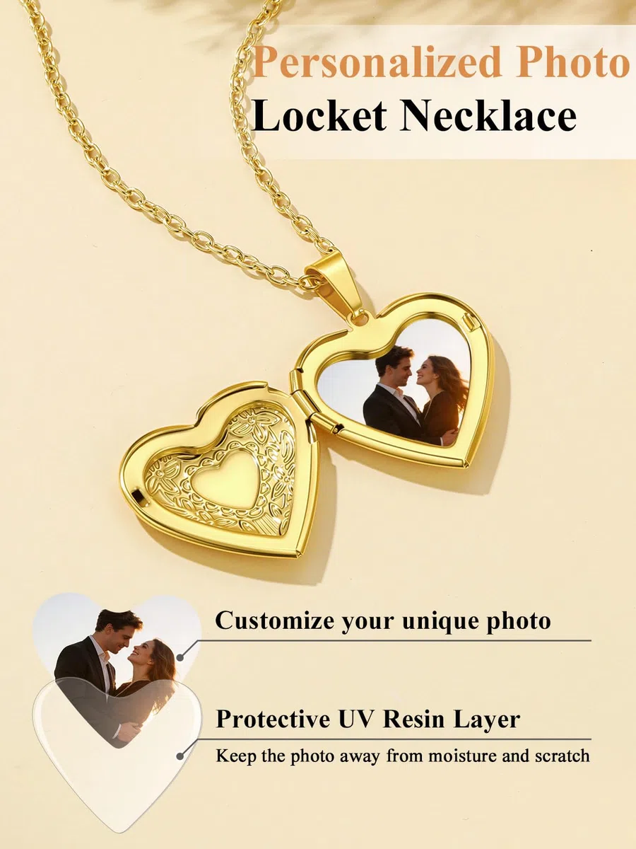 Custom4U Collana Donna Personalizzata Argento Oro Rosa Collana Foto Nome Rame Ipoallergenico Forma Cuore Fiore Rosa in Rilievo Regalo Commemorativo per Famiglie Mamma Amici