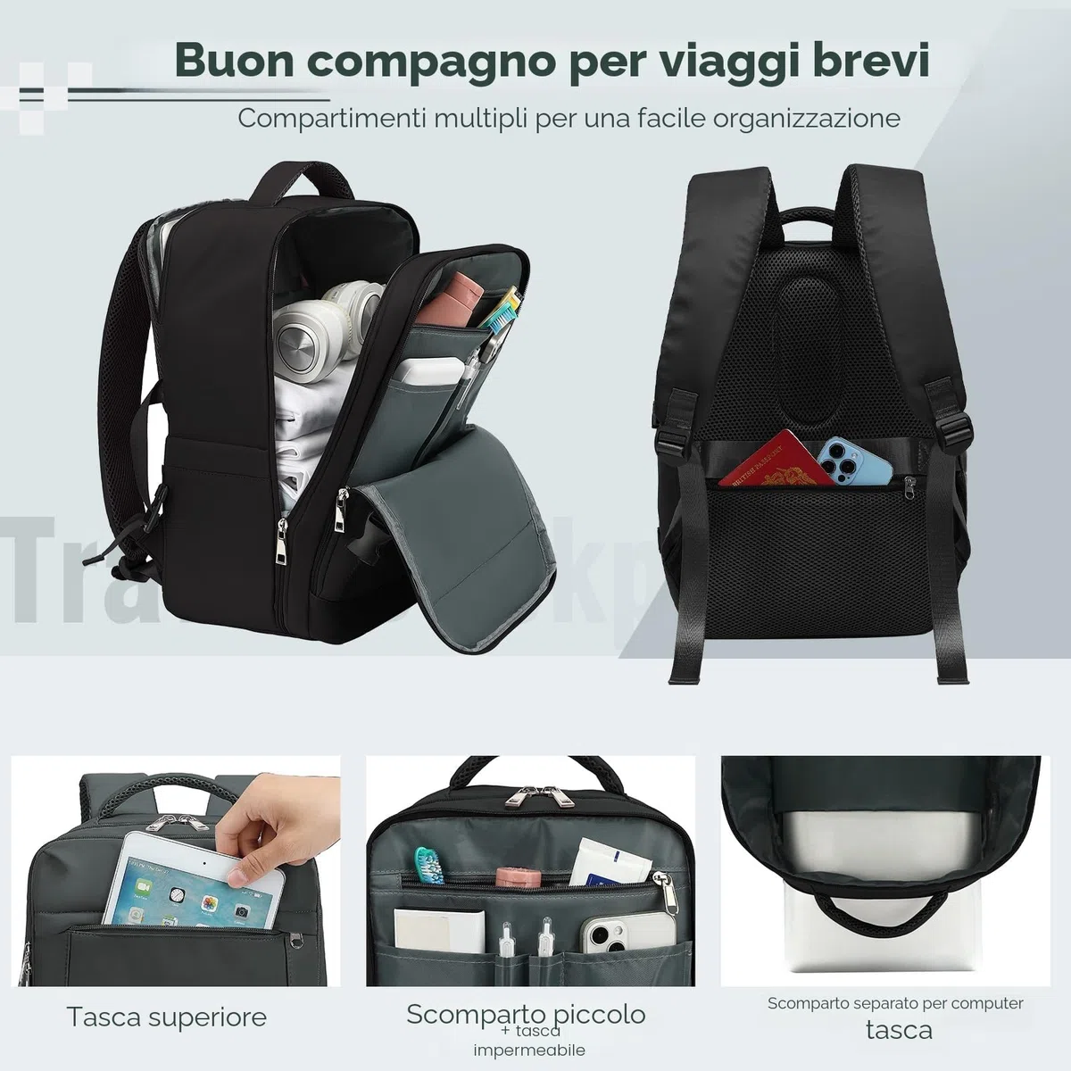 Yankony Zaino Ryanair 40x20x25 Zaino da Viaggio Aereo Bagaglio a Mano 40x20x25 Ryanair 20L Borse da Cabina per Donna Uomo 14 Pollici Porta PC Portatili con Tasca Antifurto per Scuola Lavoro Affari