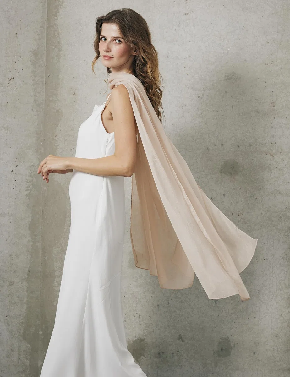 BEAUTELICATE Stola Elegante Donna Cerimonia Elegante Trasparente Crepe Coprispalle Leggera Poncho Cape per Matrimonio Abito da Sera