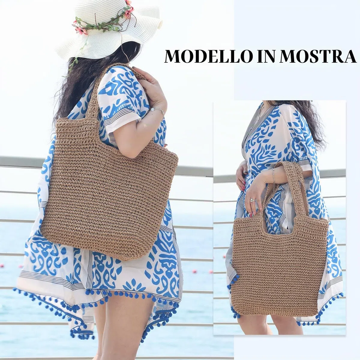 EVEOUT Borsa Tote in paglia intrecciato Donna Grande bohémien Borse a spalla in rafia per spiaggia vacanza l'Estate