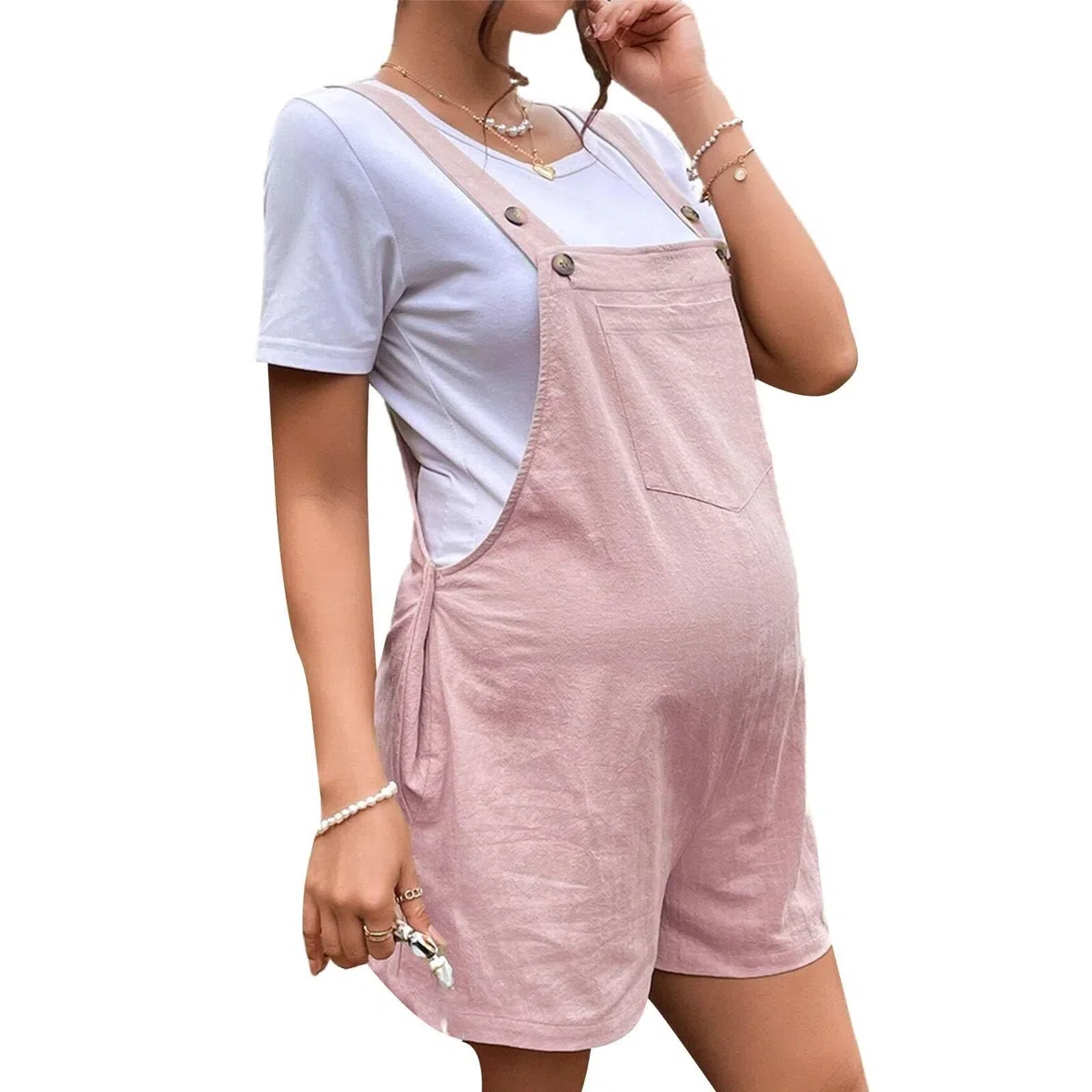Tuta premaman Pantaloncini Estate Cotone Estate Salopette Senza Maniche Tute Orlo Strappato Cinghie Regolabili Bavaglino Tinta Unita Pantaloncini Sciolti Pagliaccetti