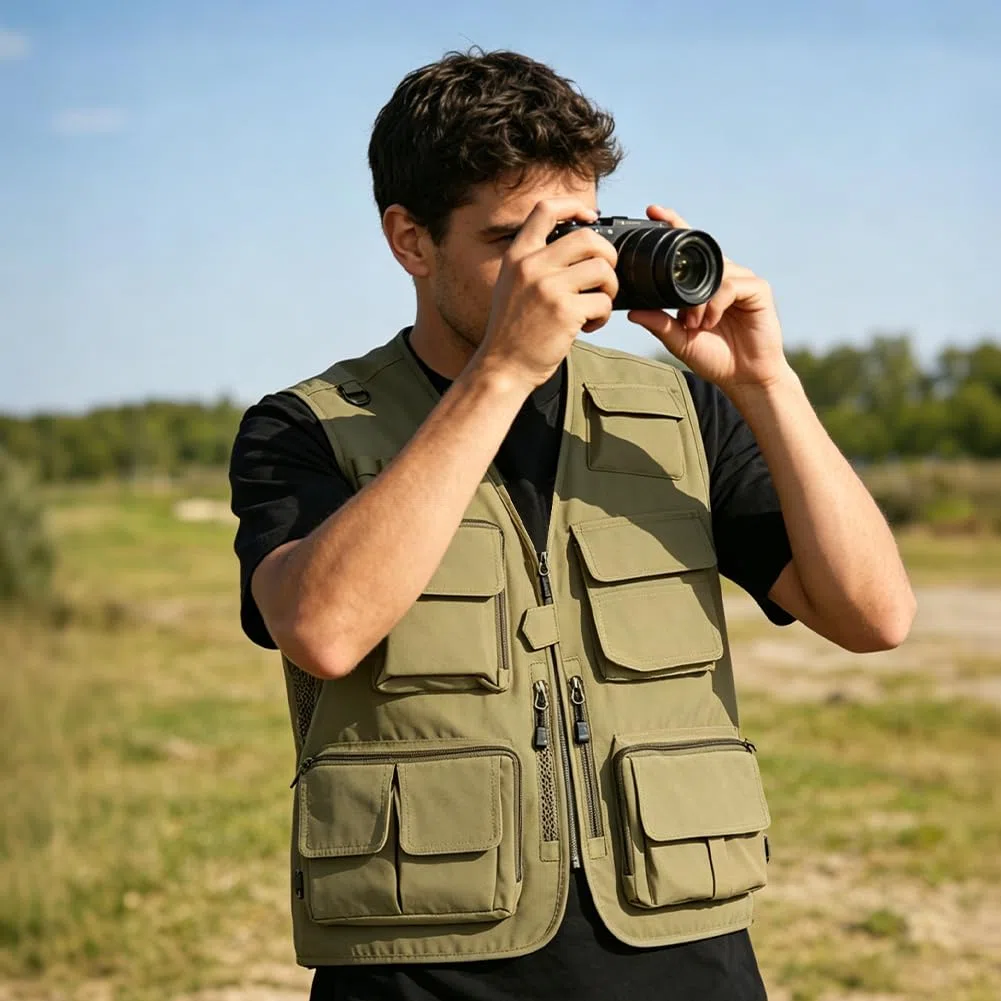Uomo Gilet da Pesca Multitasche, Gilet da Viaggio Leggero e Traspirante, Giacca Senza Maniche da Esterno, Adatto per la Pesca, Attività All'aperto, Campeggio, Alpinismo