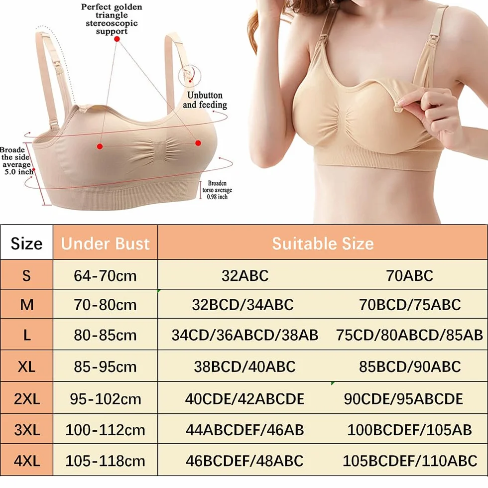 Bysion Reggiseno Allattamento Donna Reggiseno Senza Ferretto e Senza Cuciture Reggiseno per Gravidanza e Allattamento Comodo Reggiseno con Estensioni Extra del per Il Sonno Notturno