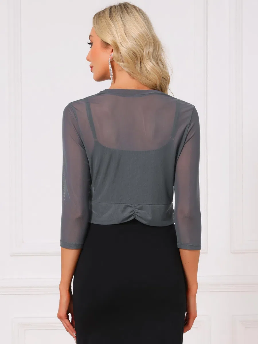 Allegra K Donna Coprispalle Elegante Bolero in Chiffon Trasparente Maniche A 3/4 Cardigan in Rete Giacca Corta Estivo