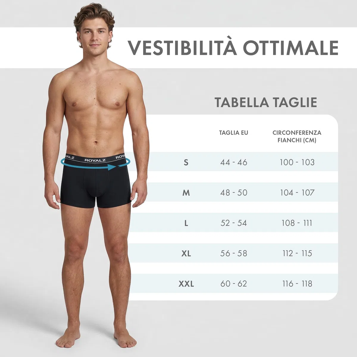 ROYALZ Boxer Uomo Classico Pacco da 5 Intimo Mutande Slip Elasticizzato 5 Pack(95% Cotone / 5% Elastan)