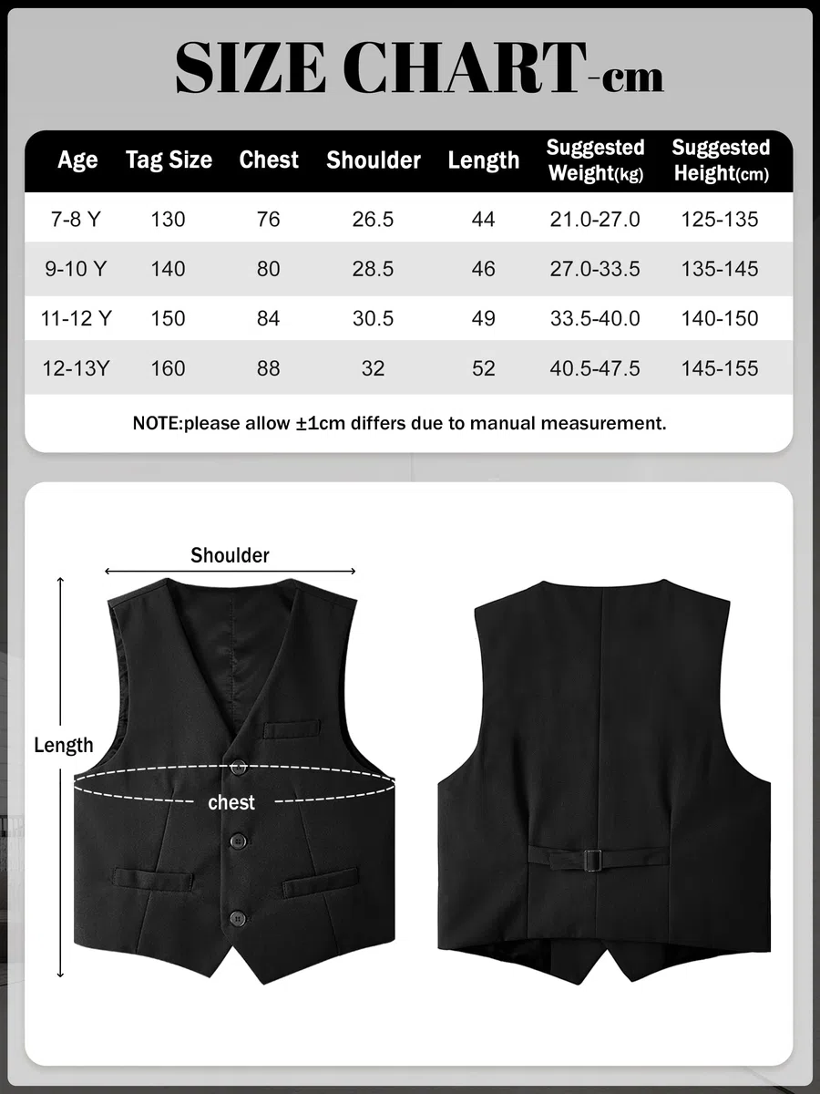 LOLANTA Gilet da Cerimonia per Ragazzi, Gilet da Smoking Monopetto Completamente Foderato per Matrimonio 7–14 Anni