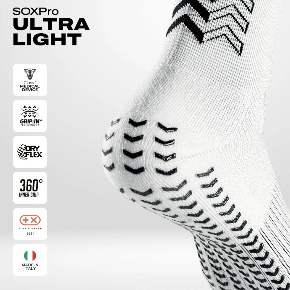 SOXPro Ultra Light – Calze Antiscivolo Calcio Ultra Sottili – Grip Socks Unisex con Frecce in Silicone – Calzini Leggeri 30g per Scarpini Stretti - Traspiranti e Professionali