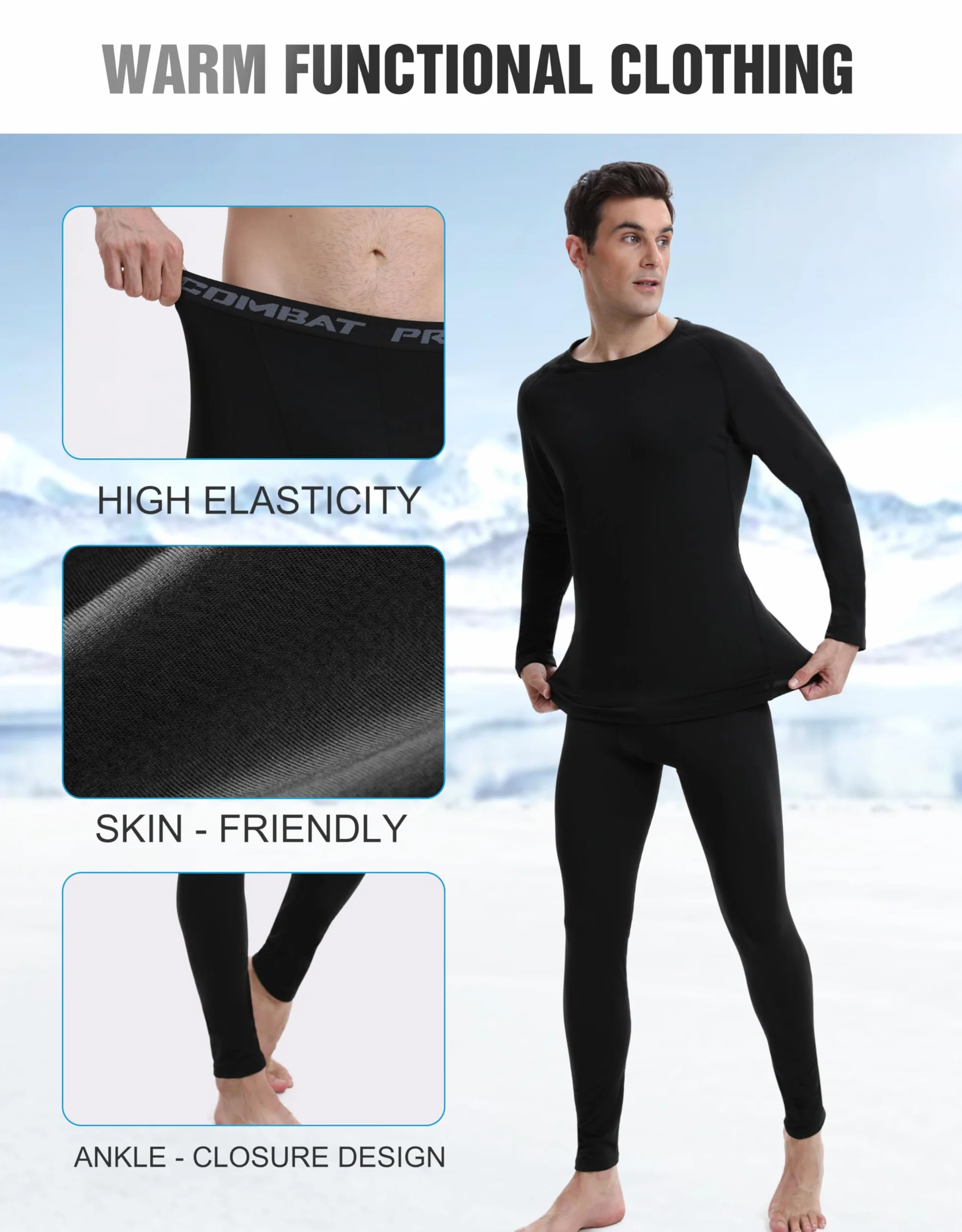 YESWEL Maglia Termica Uomo, Set Intimo Termico Uomo in Felpa Interna, Biancheria Termica Nero per Calcio Sci Ciclismo Escursionismo (M-2XL)