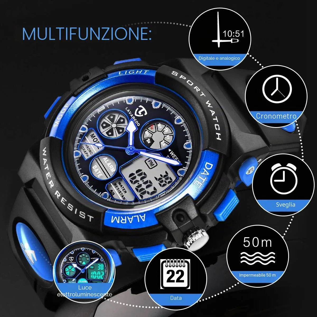 aswan watch Orologi, Orologi per bambini, Adolescenti Sport all'aria aperta Orologi digitali Orologi digitali multifunzione impermeabili con luci a LED e orologi da polso per bambini