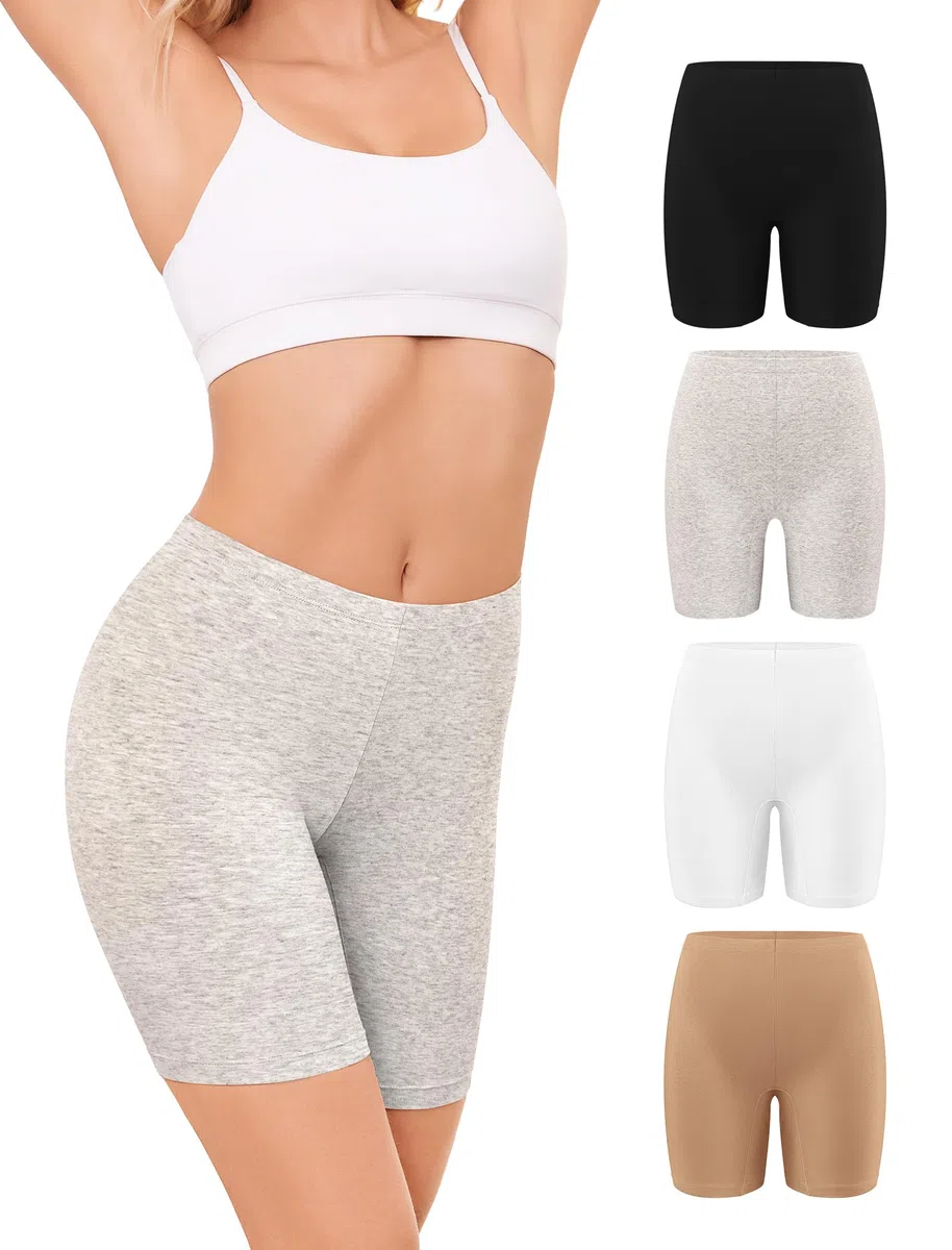 VOENXE Boxer da Donna Cotone Mutande Pantaloncini Sottogonna Donna Culotte Antisfregamento Leggings Corti Culotte Mezza Gamba Cotone Sport Hot Pant Vita Alta Pacco da 4