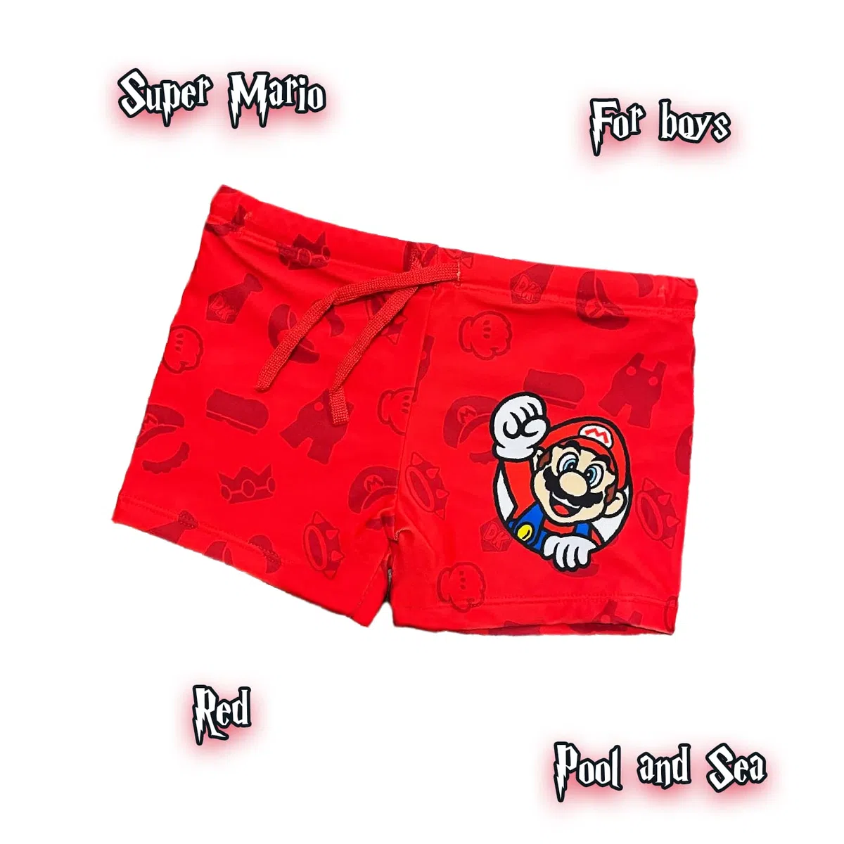 Costume Super Mario Bambino. Ufficiale. Modello Disegni. Boxer Mare Poliestere. Pantaloncino da Mare per Bambini Ragazzi. Costume Piscina. Mario Luigi Yoshi.