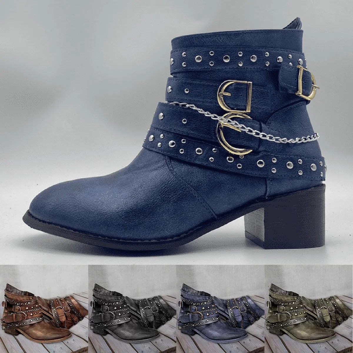 Stivali da cowboy da donna con tacco | tinta unita retrò stivali corti per donne | eleganti stivaletti antiscivolo con tacco corto | comodi stivali invernali per il tempo libero
