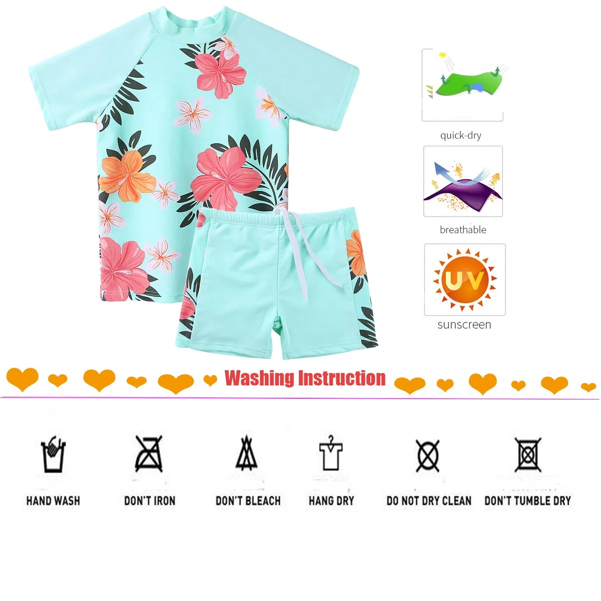 Ragazze Sunwear - Bambina Bambini Junior Maniche Corte Due Pezzi Costumi Bagno da Maglietta e Pantaloncini Rash Guard Anti UV UPF 50+ Set Spiaggia