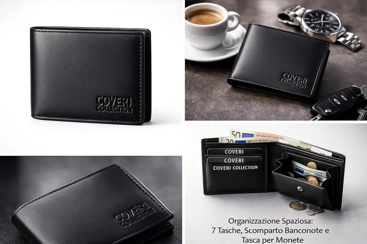 COVERI COLLECTION Portafoglio Uomo in Vera Pelle – Elegante e Resistente – Porta Carte, Documenti e Banconote – Confezione Regalo. (Nero)