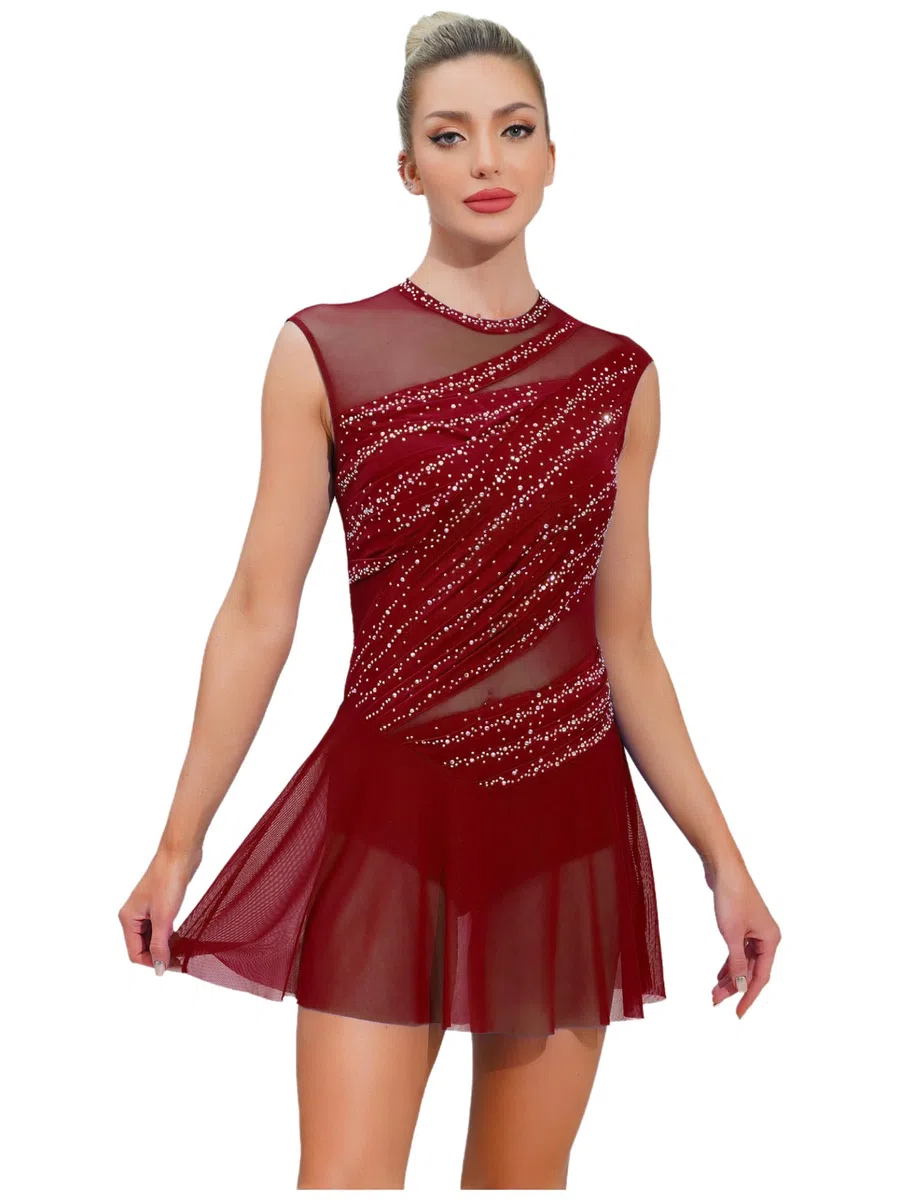 Yhong Abiti da Ballo per Pattinaggio Artistico Donna Body Senza Maniche con Paillettes Costume da Danza Ginnastica Ritmica