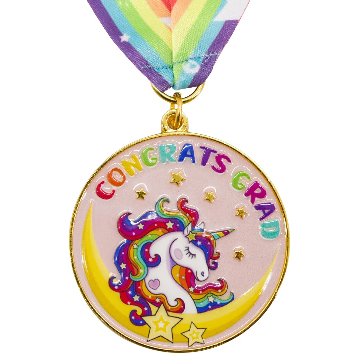 GraduatePro Medaglia di laurea per la scuola materna con nastro arcobaleno per il collo, medaglione premio per bambini studenti unicorno decorazione per feste regalo di laurea 5 cm