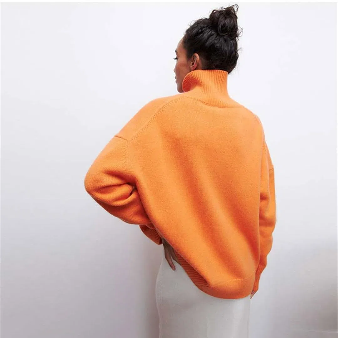 Maglione da Donna in Cashmere all'Uncinetto Lavorato A Maglia Maglione A Collo Finto Pullover Sciolto Solido Maglioni Casual