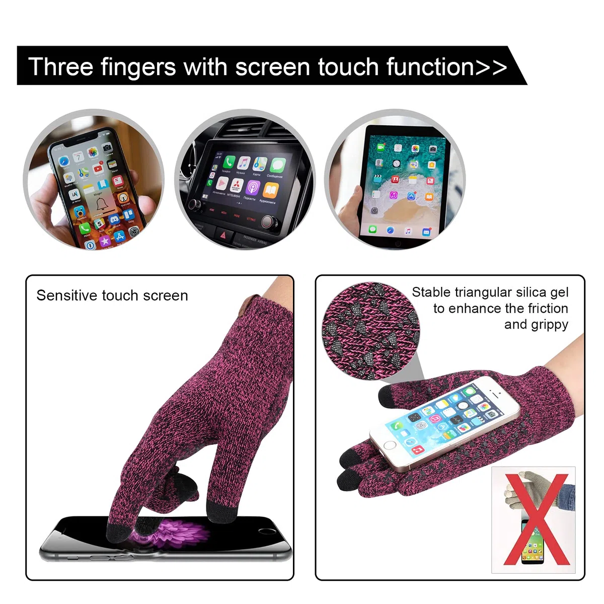 TAGVO Winter Beanie Hat, Scarf, Touch Screen Gloves 3 in 1 Kit di Accessori Caldi, Interna Morbido, Berretto Elasticizzato in Maglia per Berretto, Scaldacollo Elastico, 3 Dita Guanti Touch Screen