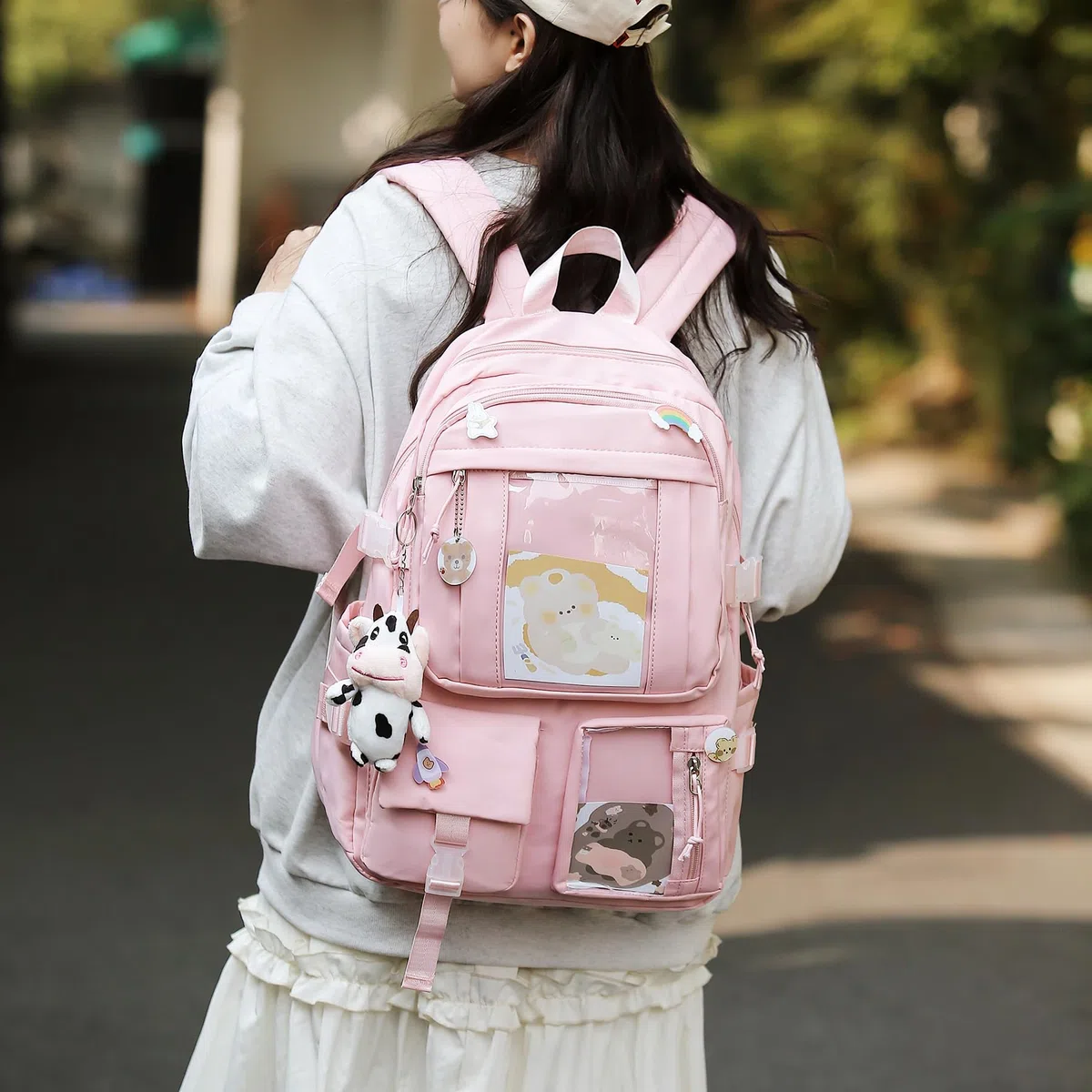 Zaino Kawaii con Accessori Graziosi Pin, Kawaii Peluche Giocattolo Animale Pin e Carta dei Cartoni Animati, Kawaii Backpack, Zaino Scolastico