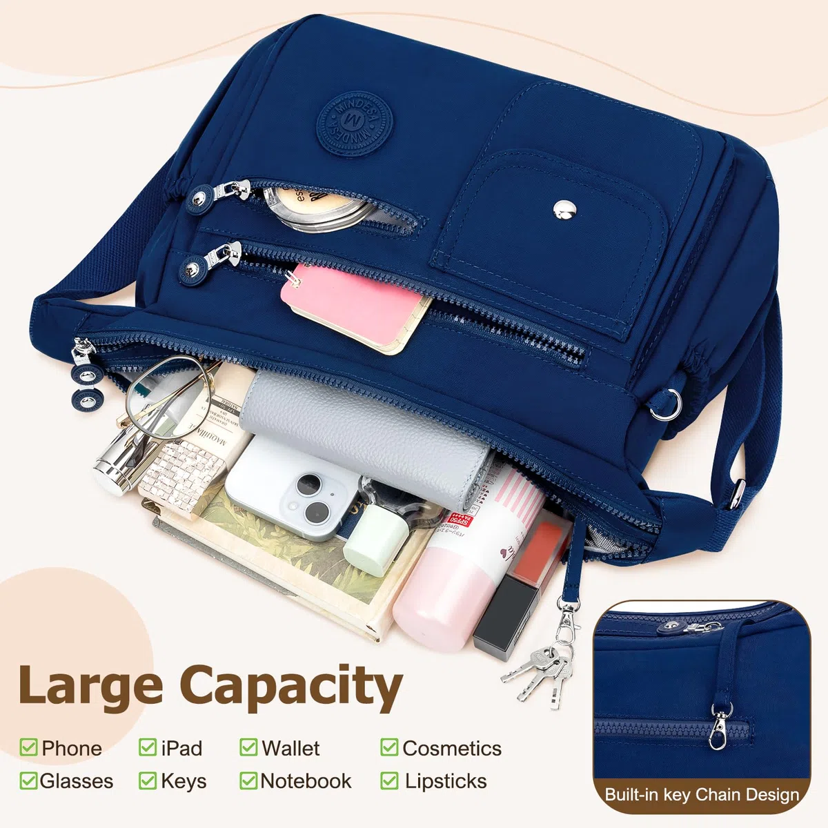 Borsa Tracolla Donna Nylon Borse Donna Tracolla Impermeabile Grande Borsa Multitasche Crossbody Bag Messaggero Borse Casuale Borsetta a Spalla per Lavoro Sportiva Viaggio Scuola