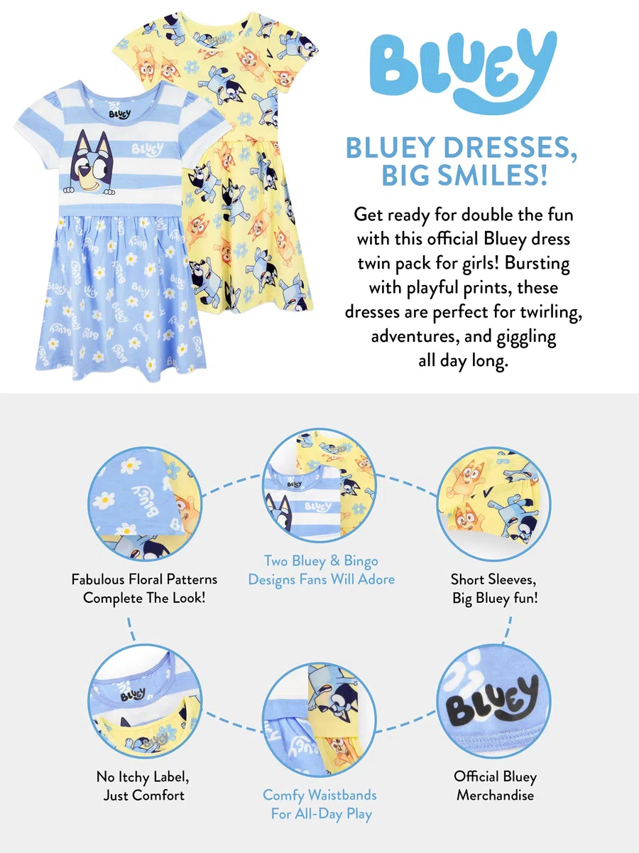 BlueY Vestiti Ragazze, Confezione da 2 Vestiti di Cotone, Vestito A Maniche Corte Ragazze L'Estate