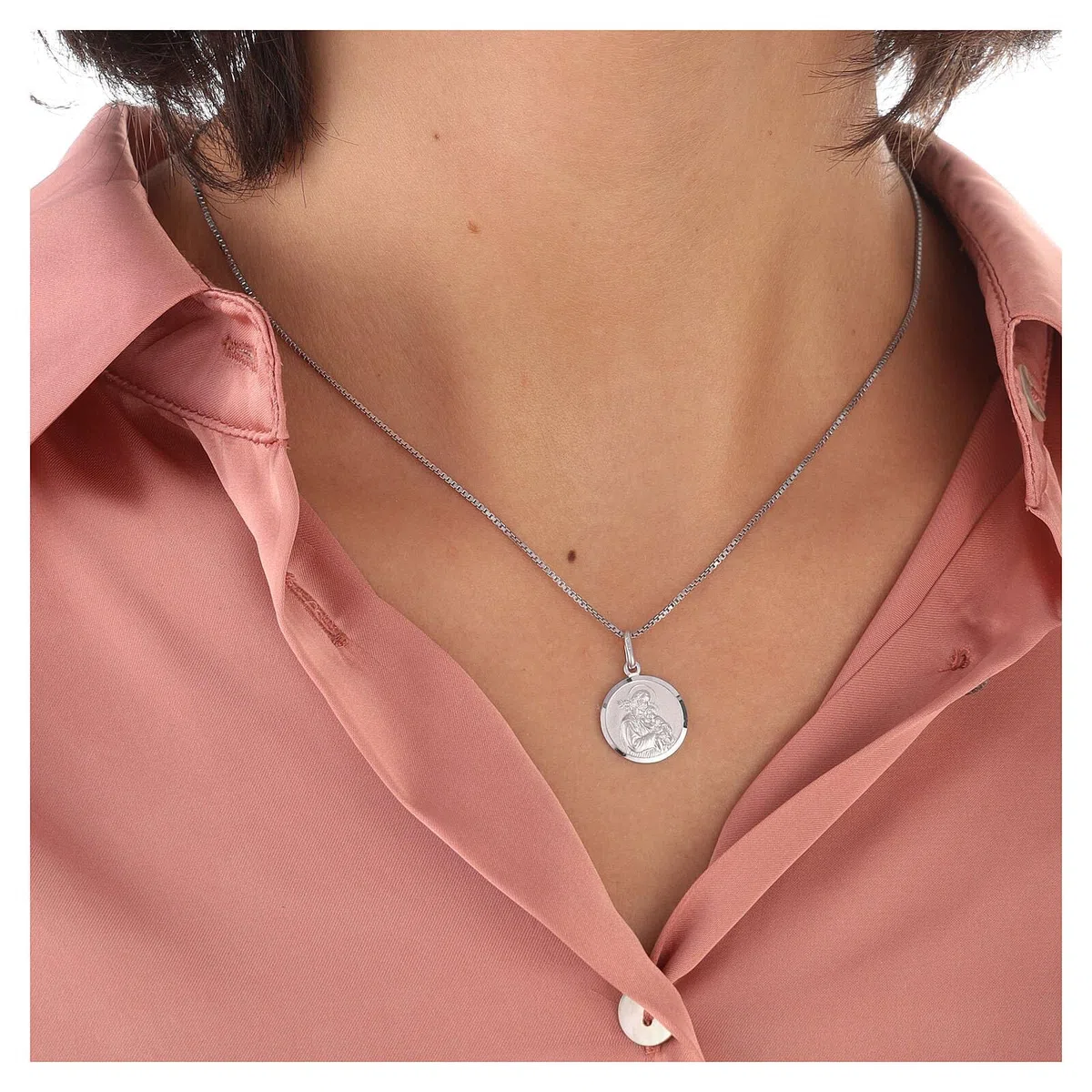 Holyart Medaglia San Giuseppe Argento 925 rodiato 1,2 cm di Diametro