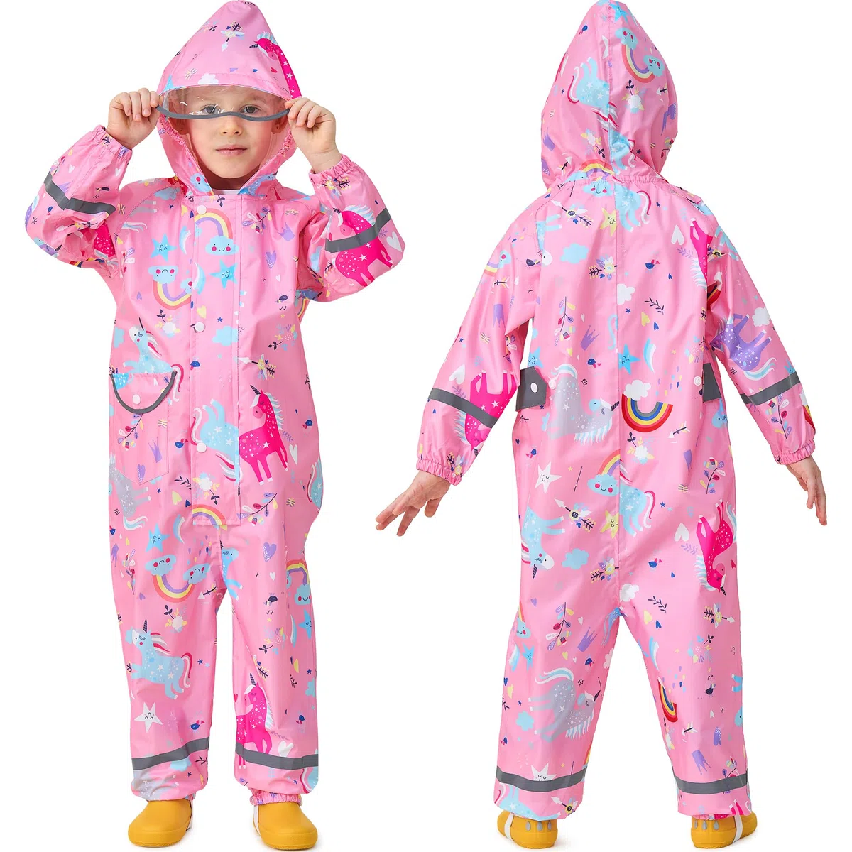 Impermeabile Pioggia Bambini Tutto in Uno Tuta con Cappuccio Unicorno Dinosauro Bambino Antipioggia Giacca Tuta Portatile l'asilo Sportivo Jogging Unisex Pozzanghere Impermeabili 1-9 Anni
