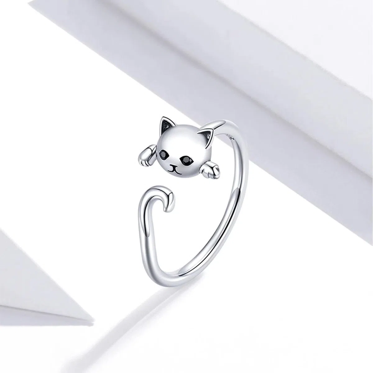 Qings Anelli Donna Anello Gatto, Argento Sterling 925 Anello Regolabile Aperto Gatti Semplice Anelli Animale, Carino Gioielli Regalo di Compleanno per Ragazza e gli Amanti dei Animali